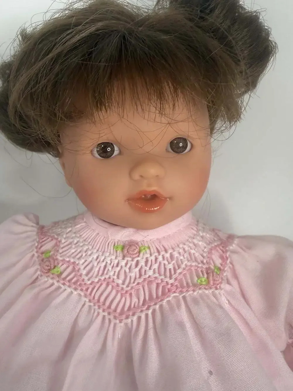 Rosalina Doll Pink Dress 10” Bella Brunette Brown Eyes Embroidered Dress